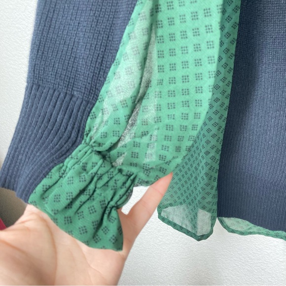 Cabi Get Together Sweater Small Chiffon Back Black and Green 100% Cotton - Picture 12 of 16